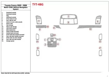 Toyota Camry 2005-2006 OEM Compliance, Without NAVI system Interior BD Dash Trim Kit