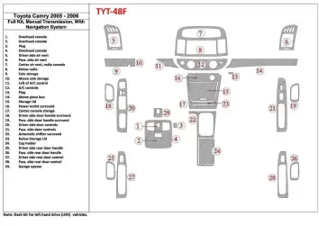 Toyota Camry 2005-2006 Full Set, Manual Gear Box, With NAVI system, Without OEM Interior BD Dash Trim Kit