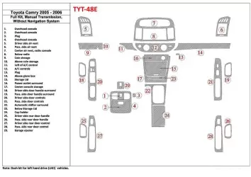 Toyota Camry 2005-2006 Full Set, Manual Gear Box, Without NAVI system, Without OEM Interior BD Dash Trim Kit