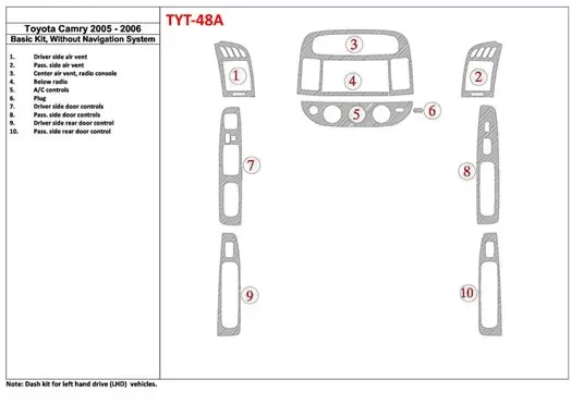 Toyota Camry 2005-2006 Basic Set, Without NAVI system, Without OEM Interior BD Dash Trim Kit