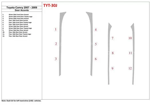 Toyota Camry 2007-2010 Doors inserts Decor de carlinga su interior