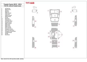 Toyota Camry 2012-UP Full Set, Without Seats Heating Interior BD Dash Trim Kit