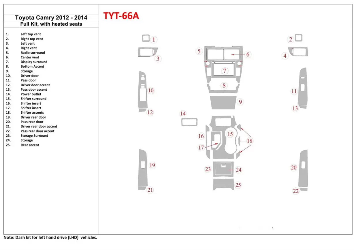 Toyota Camry 2012-UP Full Set, With Heating Seats BD Interieur Dashboard Bekleding Volhouder