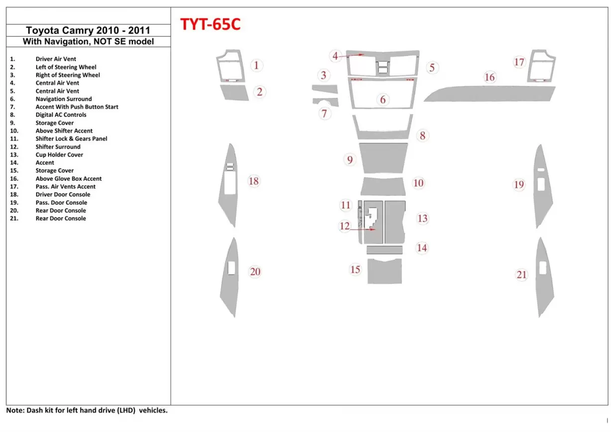 Toyota Camry 2010-2011 With NAVI, не SE Model Interior BD Dash Trim Kit