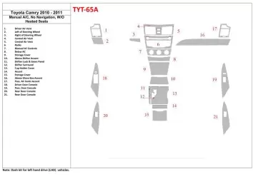 Toyota Camry 2010-2011 manual climate control, Without NAVI Interior BD Dash Trim Kit