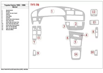 Toyota Camry 1992-1996 Manual Gearbox, 14 Parts set Decor de carlinga su interior