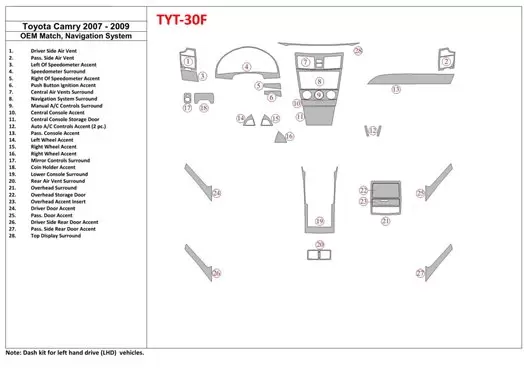 Toyota Camry 2007-2010 Full Set, With OEM Wood Kit, With NAVI Decor de carlinga su interior