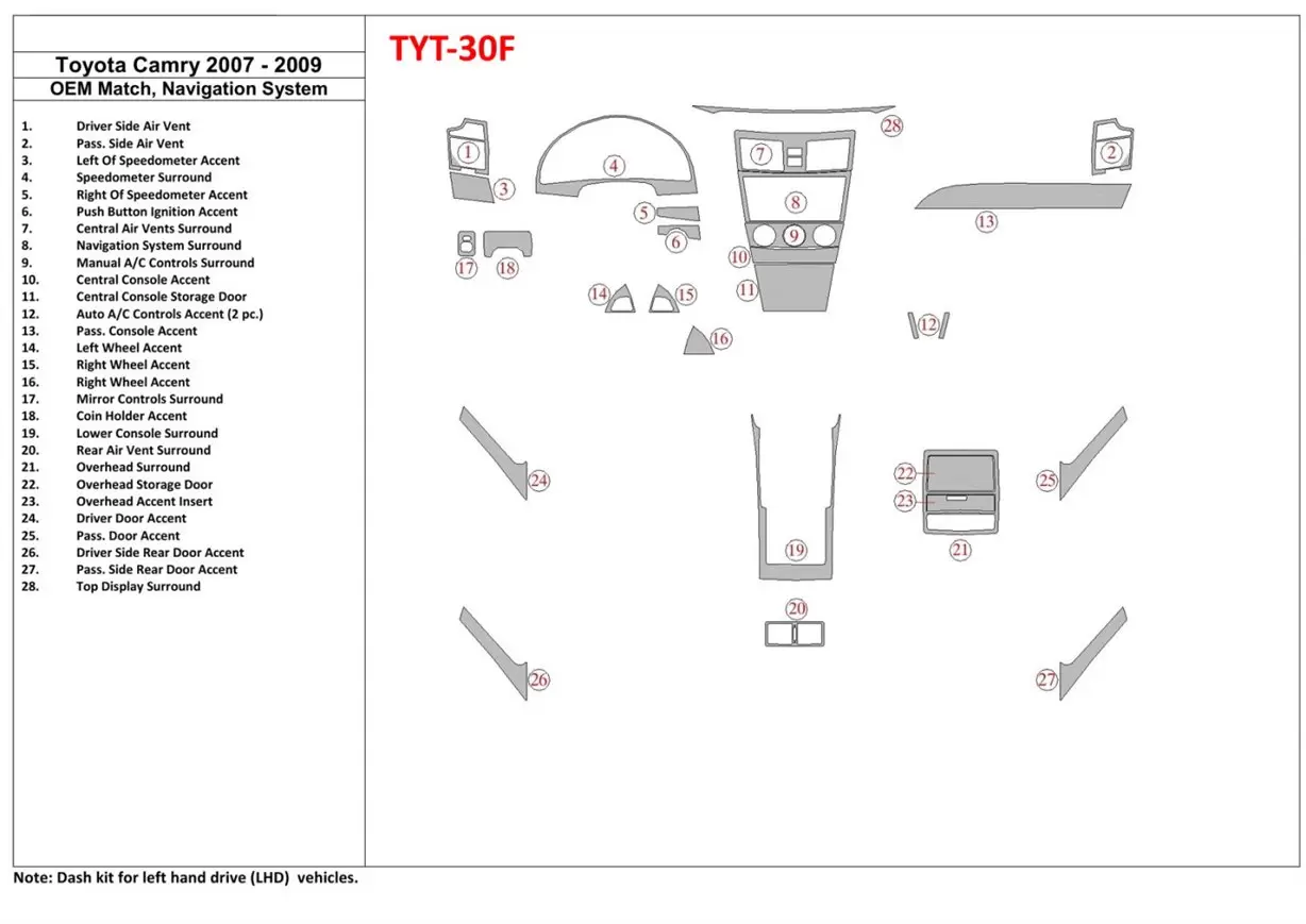 Toyota Camry 2007-2010 Full Set, With OEM Wood Kit, With NAVI Decor de carlinga su interior