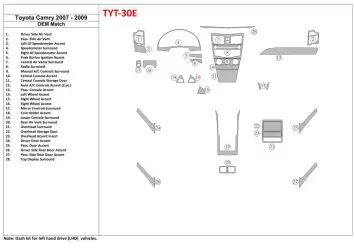 Toyota Camry 2007-2010 Full Set, With OEM Wood Kit, Without NAVI Decor de carlinga su interior