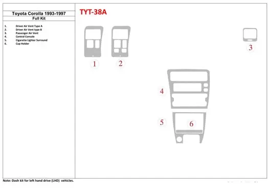 Toyota Corolla 1993-1997 Voll Satz BD innenausstattung armaturendekor cockpit dekor - 1- Cockpit Dekor Innenraum