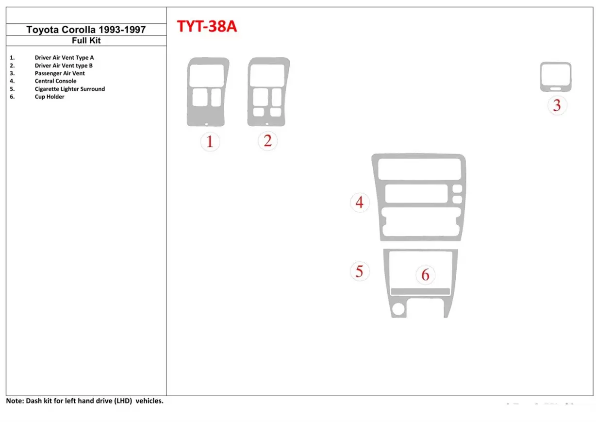 Toyota Corolla 1993-1997 Voll Satz BD innenausstattung armaturendekor cockpit dekor - 1- Cockpit Dekor Innenraum