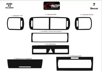 Audi A3 Typ 8L 08.00-03.03 3M 3D Interior Dashboard Trim Kit Dash Trim Dekor 7-Parts
