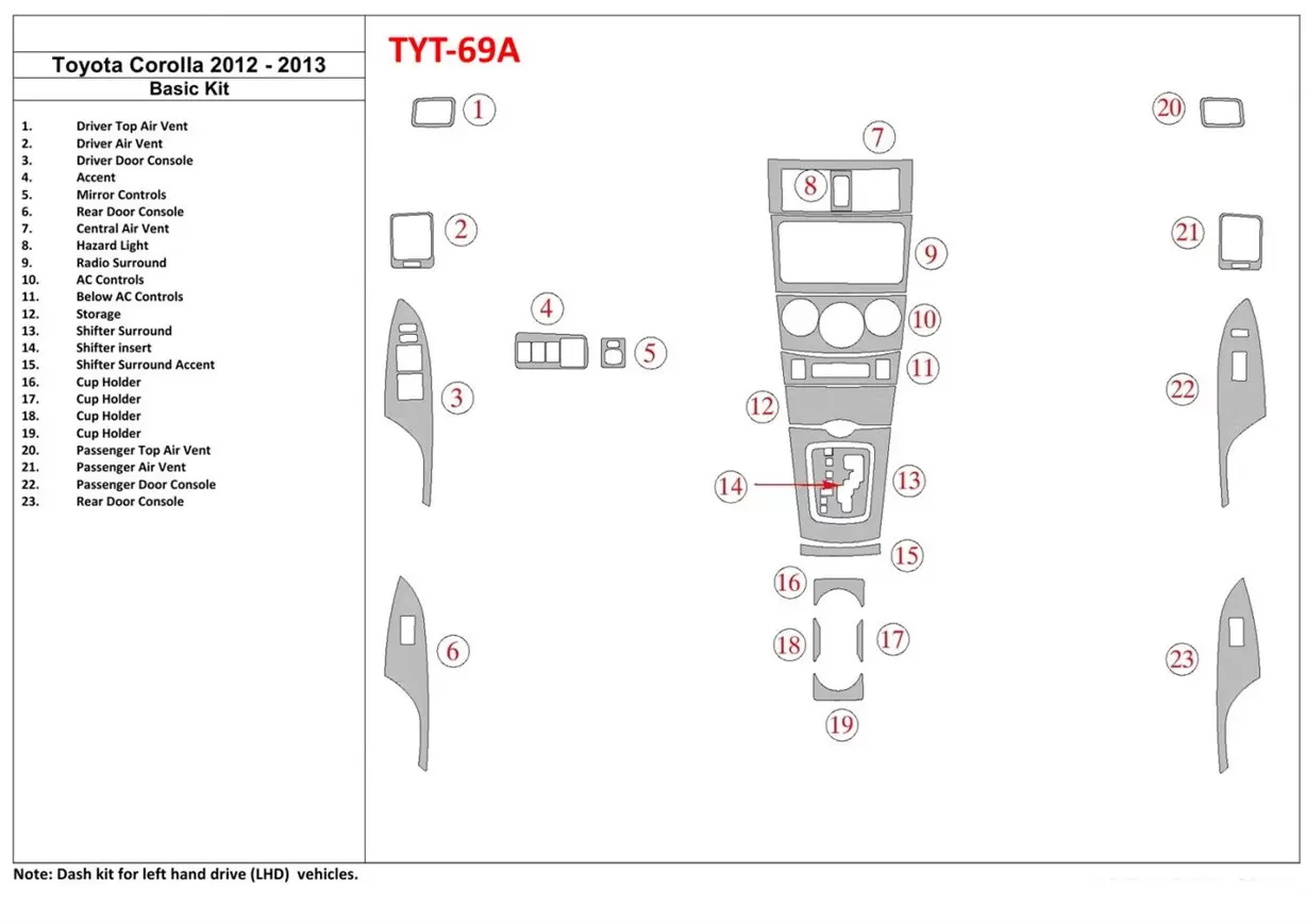 Toyota Corolla 2012-2013 Basic Set Decor de carlinga su interior