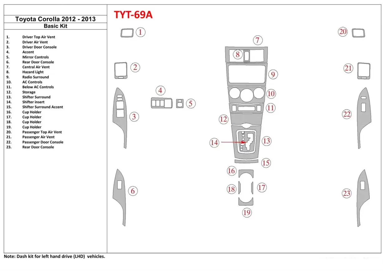 Toyota Corolla 2012-2013 Basic Set Interior BD Dash Trim Kit