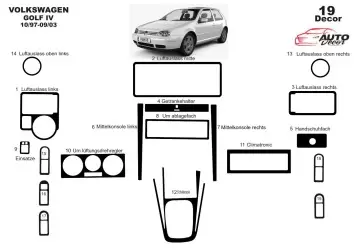Volkswagen Golf IV 10.97-09.03 3D Inleg dashboard Interieurset aansluitend en pasgemaakt op he 19-Teile