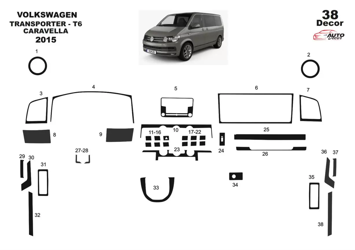 Volkswagen Transporter T6 2016 Habillage Décoration de Tableau de Bord  20-Pièce