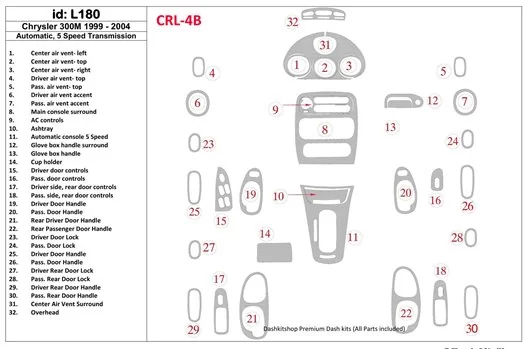 Chrysler 300M 1999-UP Chrysler 300M, 5 Gears-Automatic Gearbox Interior BD Dash Trim Kit