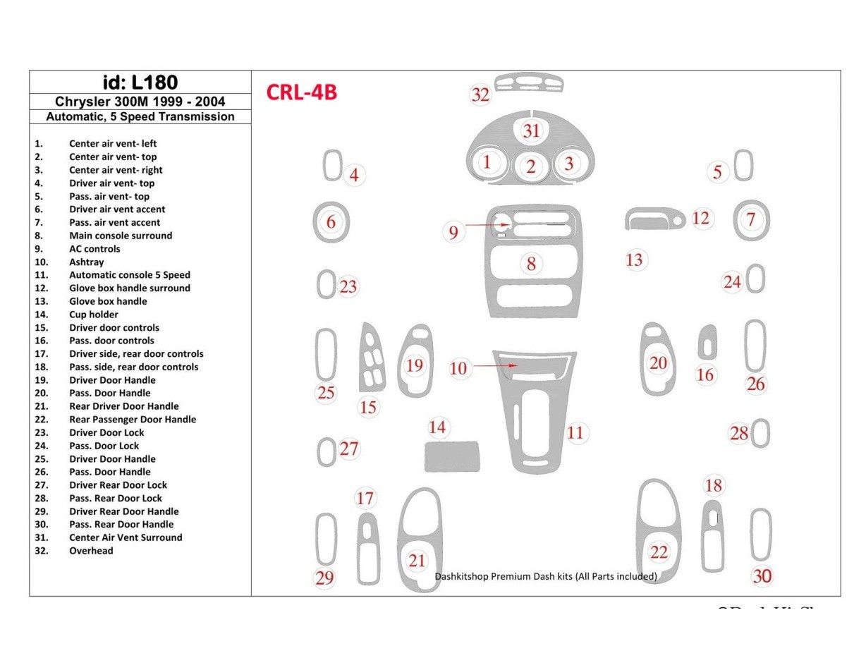Chrysler 300M 1999-UP Chrysler 300M, 5 Gears-Boîte automatique BD Kit la décoration du tableau de bord - 1 - habillage decor de 