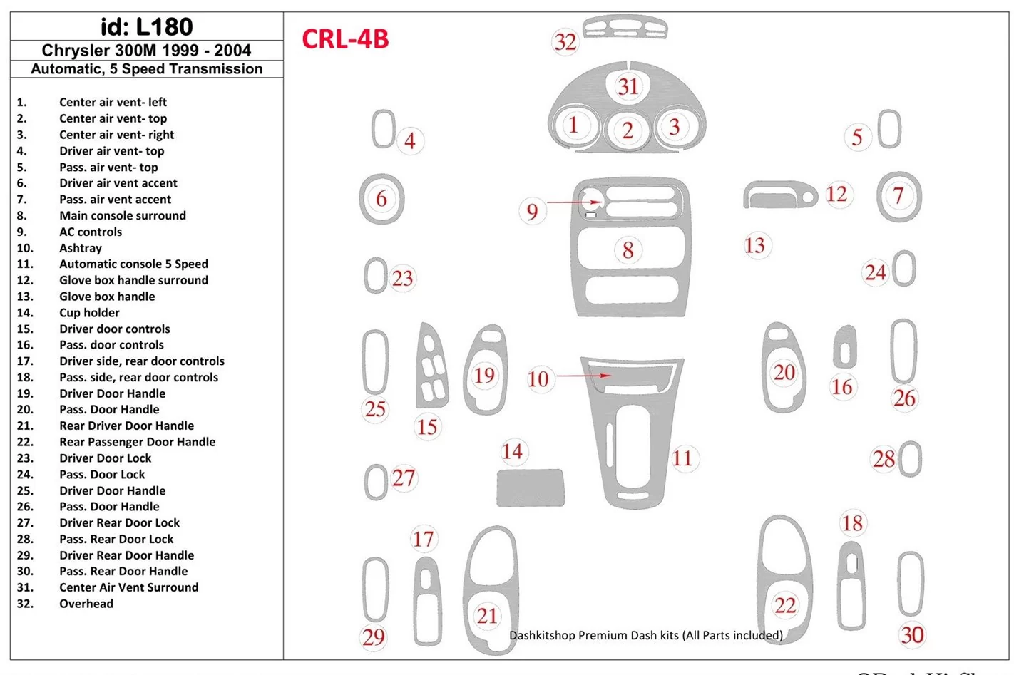 Chrysler 300M 1999-UP Chrysler 300M, 5 Gears-Automatic Gearbox Interior BD Dash Trim Kit