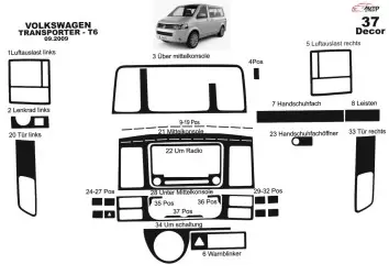 Volkswagen Transporter T6 09.2009 3D Interior Dashboard Trim Kit Dash Trim Dekor 37-Parts
