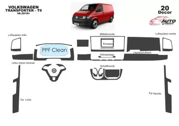 Volkswagen Transporter T6 2016 3D Interior Dashboard Trim Kit Dash Trim Dekor 20-Parts