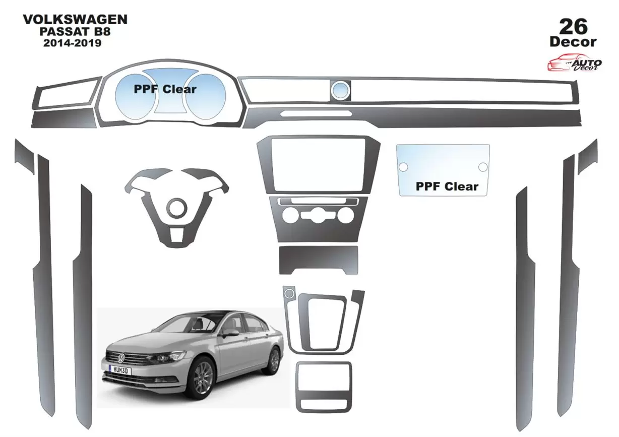 Volkswagen Passat B6 Tacho 02.05 09.10 3D Interior Dashboard Trim Kit Dash  Trim Dekor 3-Parts