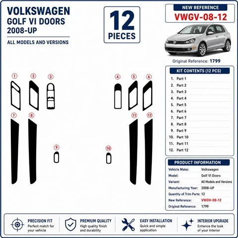Volkswagen Golf VI Doors 2008+ 3D Armaturenbrett-Dekor-Set, 12 Teile