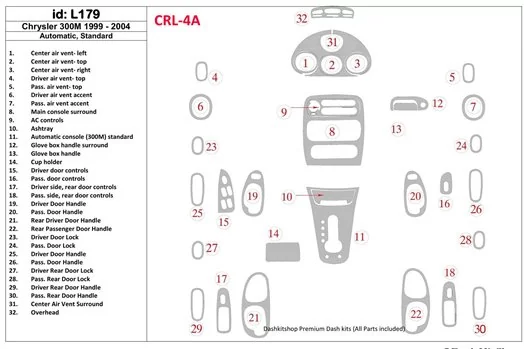 Chrysler 300M 1999-UP Chrysler 300M, Automatic Gearbox Interior BD Dash Trim Kit