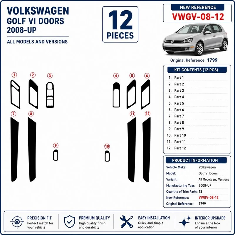Volkswagen Golf VI Doors 2008+ 3D dashboard sierlijstset, 12 delen