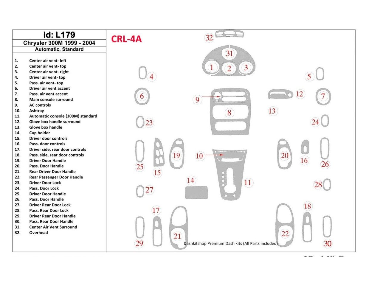 Chrysler 300M 1999-UP Chrysler 300M, Automatic Gearbox Interior BD Dash Trim Kit