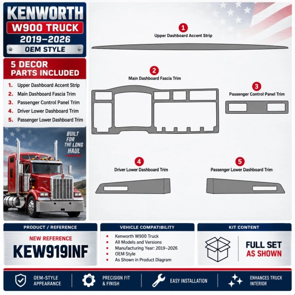 Kenworth W900 Vrachtwagen- Year 2019-2026 interieur dashboard decoratieset dashboard decor Original Selection