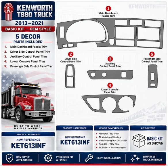 Kenworth T880 Truck- Year 2013-2021 Interior Dashboard Trim Kit Dash Trim Dekor