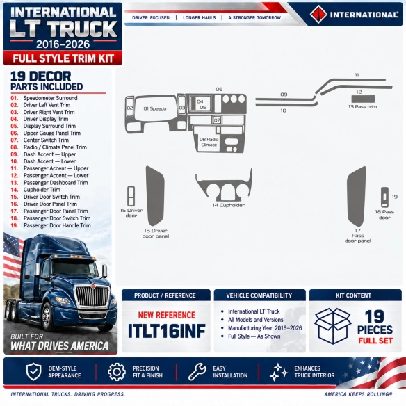 International LT Truck Year 2016-2026 Full Style kit de molduras interiores para salpicadero