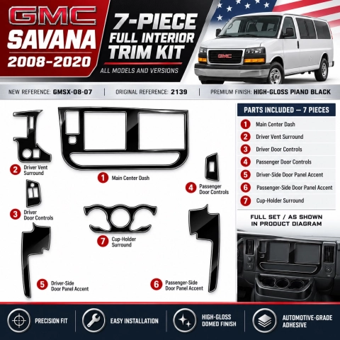 GMC Savana 2008-2020 kit rivestimento cruscotto e interni 3D 7 pezzi 2