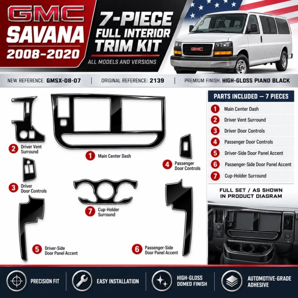 GMC Savana 2008-2020 3D Cockpit Dekor Interieurleisten Set 19-teilig