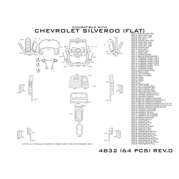 GMC Sierra 2014-2018 kit de molduras interiores para salpicadero 64 piezas