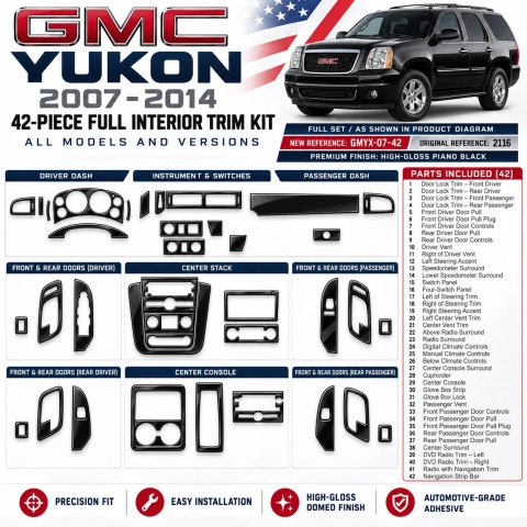 GMC Yukon 2007-2014 kit rivestimento cruscotto e interni 3D 42 pezzi 2