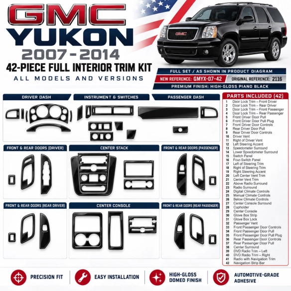 GMC Yukon 2007-2014 Interior Dashboard Trim Kit Dash Trim Dekor 42 Parts