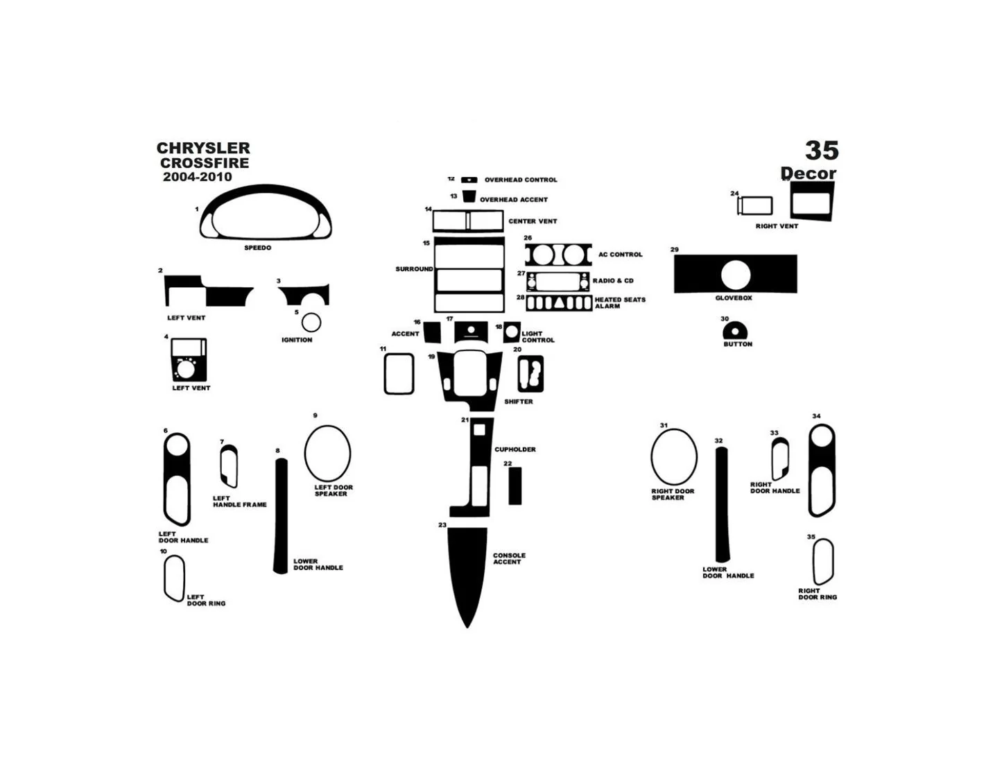 Chrysler Crossfire 2004-2008 3M 3D Interior Dashboard Trim Kit Dash Trim Dekor 35-Parts