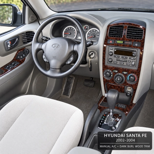 Hyundai Santa Fe 2002-2004 Basic Set, With Manual Gear Climate Control, 15 Parts set Interior Dashboard Trim Kit Dash Trim Dekor