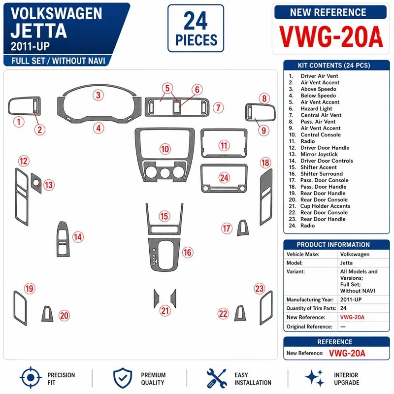 Volkswagen Jetta 2011+ complete set, zonder navigatie 3D dashboard sierlijstset