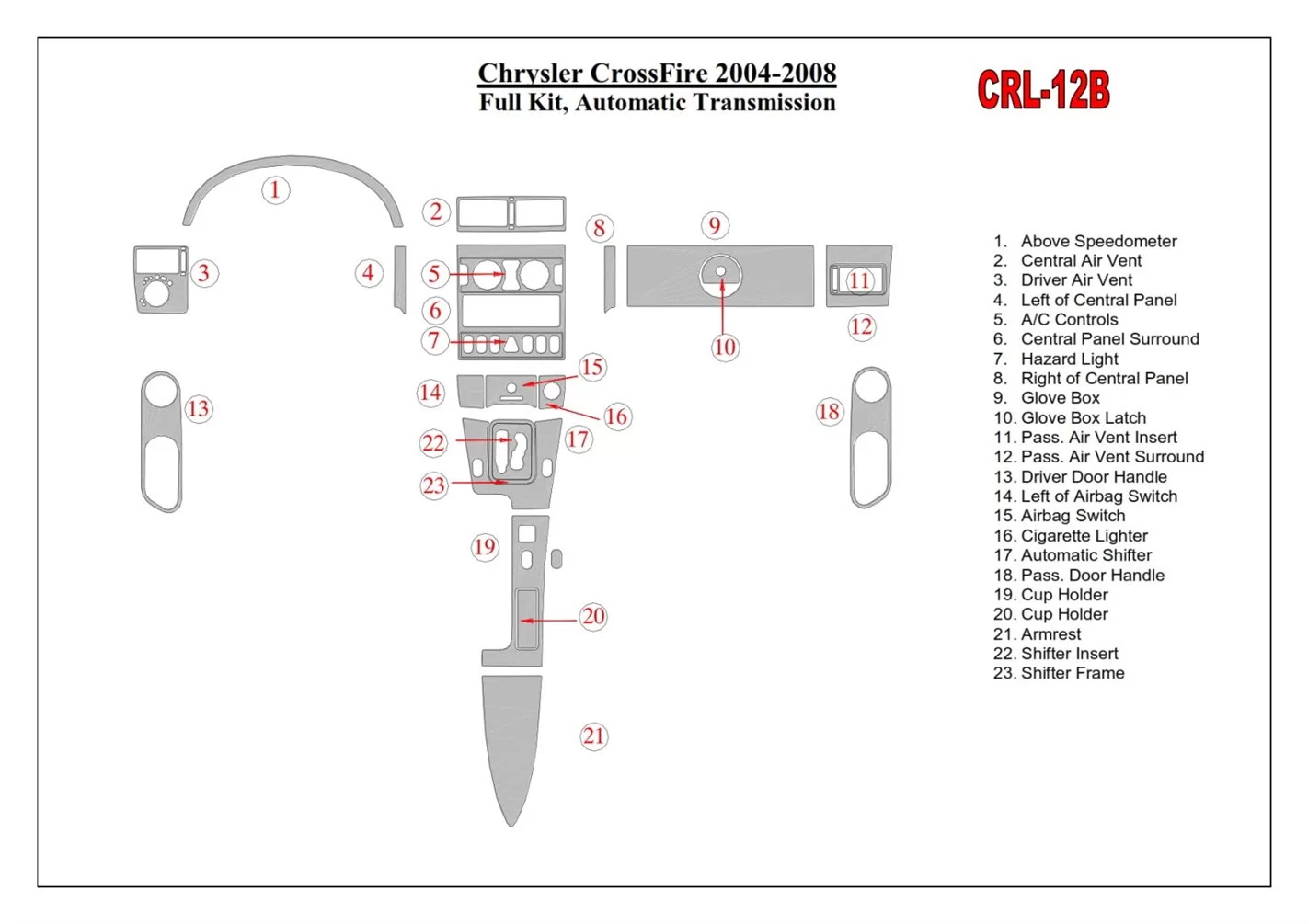 Chrysler CrossFire 2004-UP Full Set, Automatic Gear Interior BD Dash Trim Kit