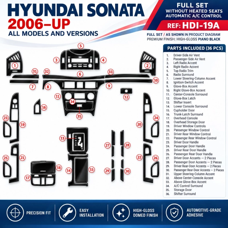 Hyundai Sonata 2006-in poi set completo; senza Heated Seats; Auto comandi climatizzatore kit rivestimento cruscotto e interni 3D