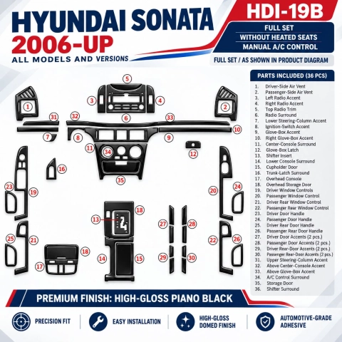 Hyundai Sonata 2006-in poi set completo; senza Heated Seats; cambio manuale comandi climatizzatore kit rivestimento cruscotto e 