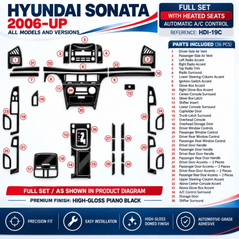 Hyundai Sonata 2006-heden Full Set,with Heated Seats, Auto AC Control interieur dashboard decoratieset dashboard decor