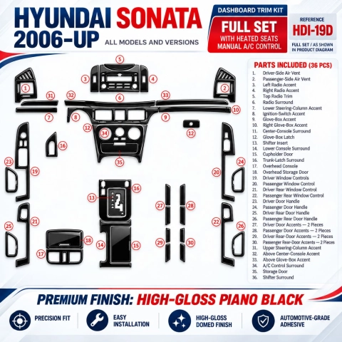 Hyundai Sonata 2006-heute 3D Cockpit Dekor Interieurleisten Set Full Set / as shown in product diagram-teilig