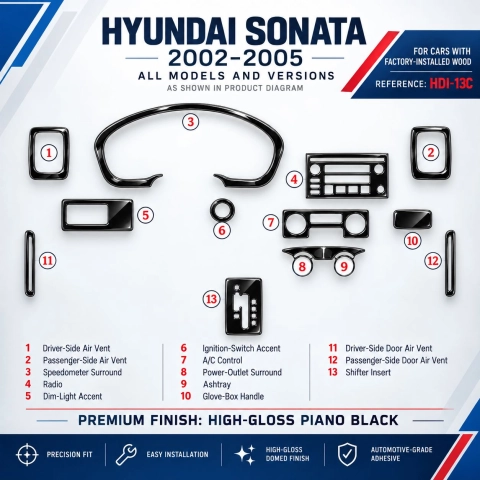 Hyundai Sonata 2002-2005 For cars con Factory Installed Wood kit rivestimento cruscotto e interni 3D