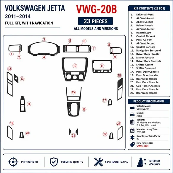 Volkswagen Jetta 2011+ set completo, con navegación kit salpicadero 3D