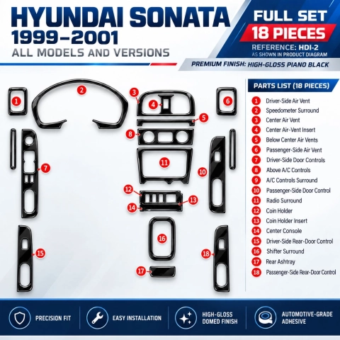 Hyundai Sonata 1999-2001 Full Set, 18 delen set interieur dashboard decoratieset dashboard decor