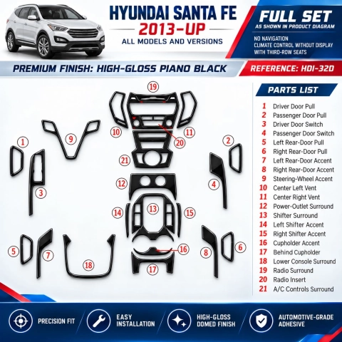 Hyundai Santa Fe 2013 - à aujourd’hui kit complet, No Navi, Climate No Display, avec 3 row seats kit décoration intérieure table